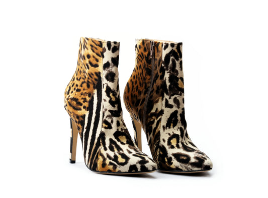 Botki Damskie Animal Print Pantera Zebra na Szpilce