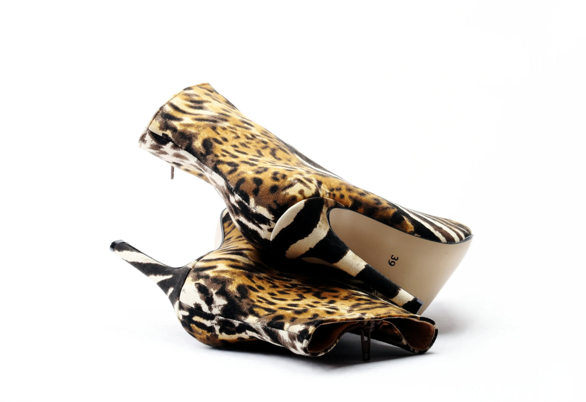 Botki Damskie Animal Print Pantera Zebra na Szpilce